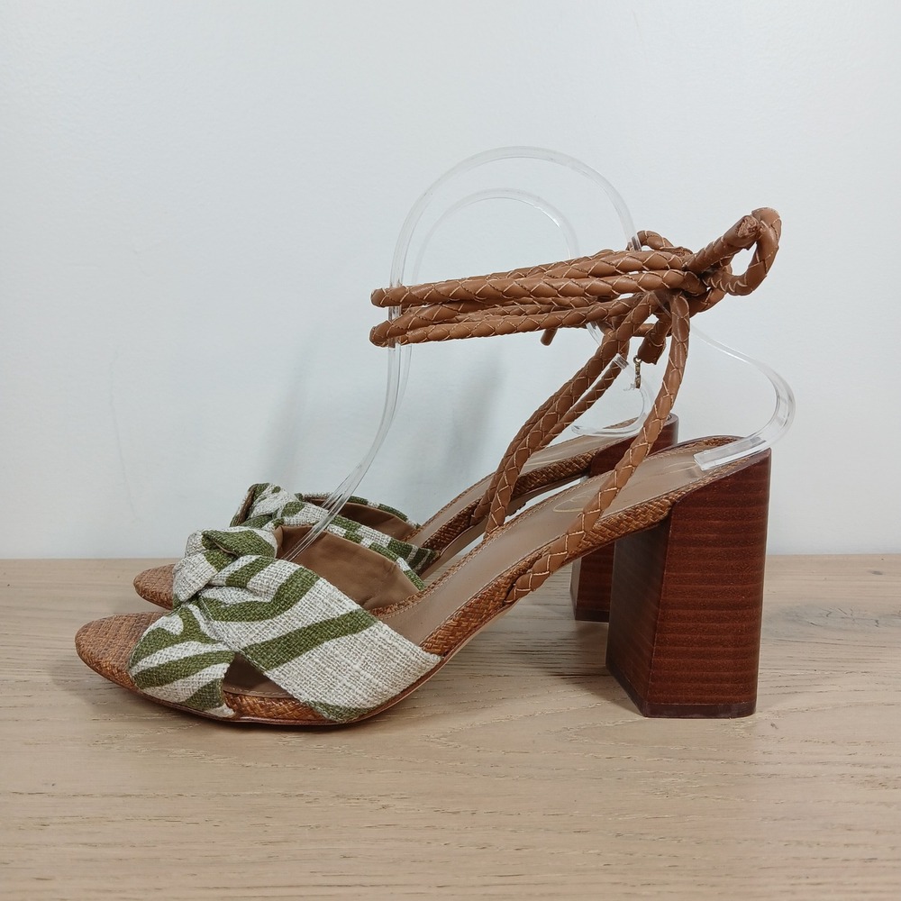 Sam Edelman Bodhi Heels Women 9.5 Tan Fabric Leather Block Heel Strappy